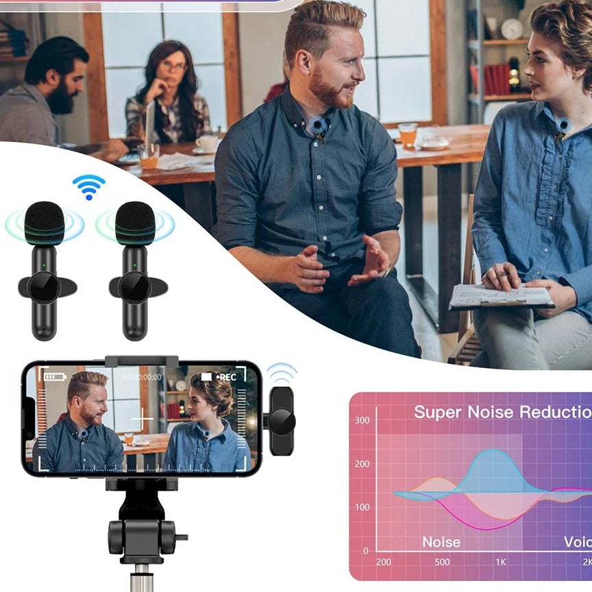 Wireless Lavalier Microphone Portable Audio Video Recording Mini Mic for iPhone Android Live Broadcast Gaming Phone Mic - Checkouts UK