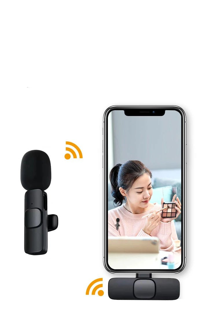 Wireless Lavalier Microphone Portable Audio Video Recording Mini Mic for iPhone Android Live Broadcast Gaming Phone Mic - Checkouts UK