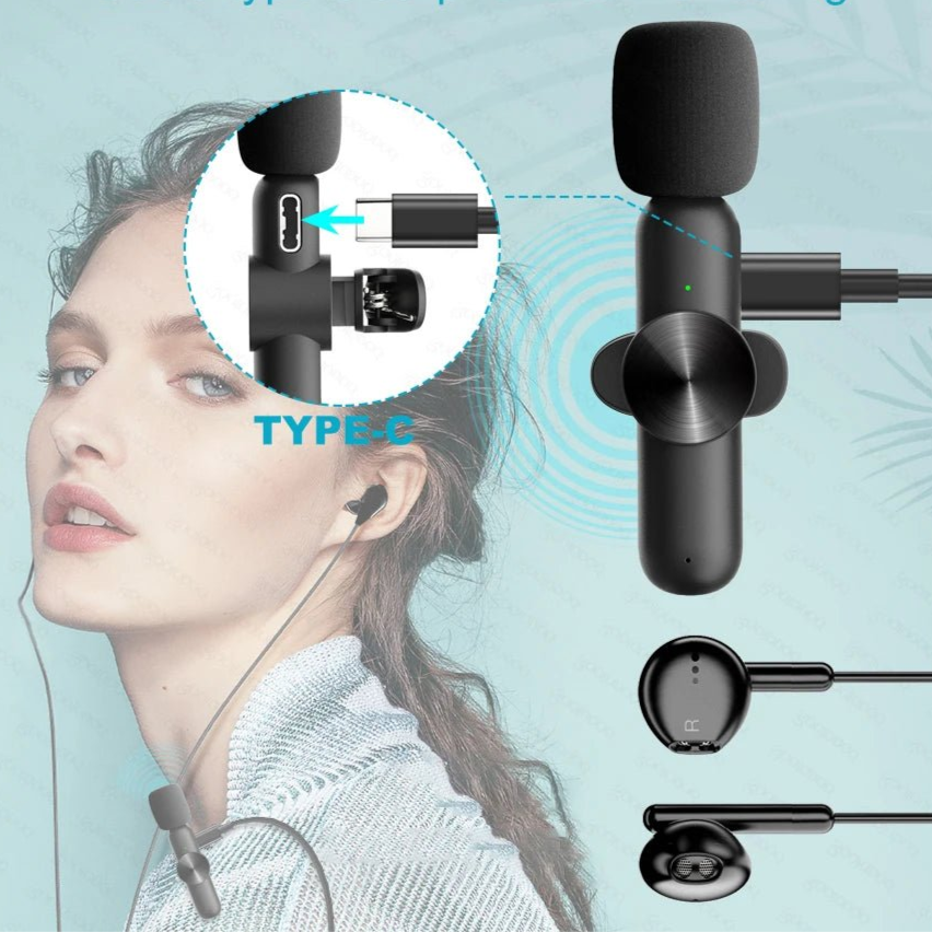 Wireless Lavalier Microphone Portable Audio Video Recording Mini Mic for iPhone Android Live Broadcast Gaming Phone Mic - Checkouts UK