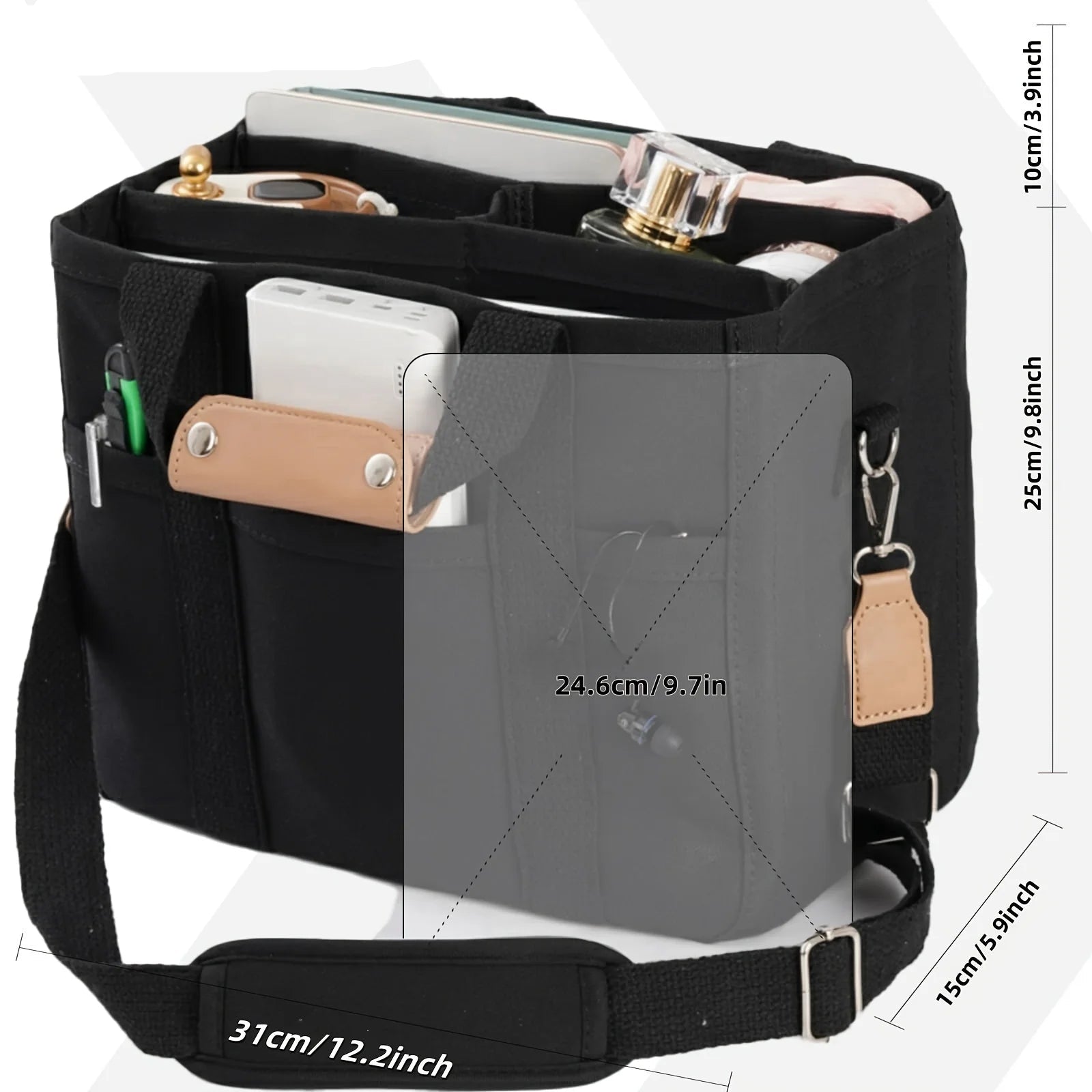 Women's Bag Canvas Large Capacity Multi Tote Handbag Layer Function Crossbody Bag Women's Handbag Shopping - Checkouts UK