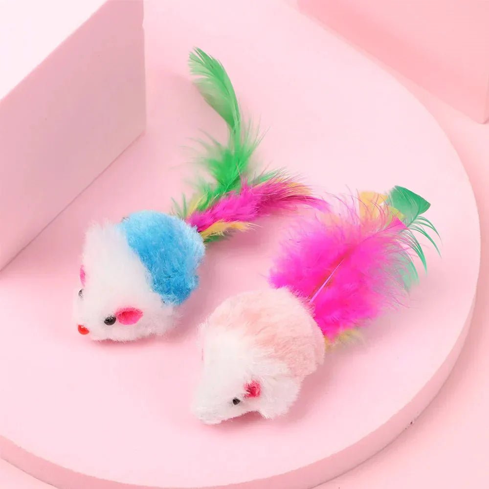10 Pcs Plush Cat Mouse Toys with Rattle & Feathers - Checkouts USA