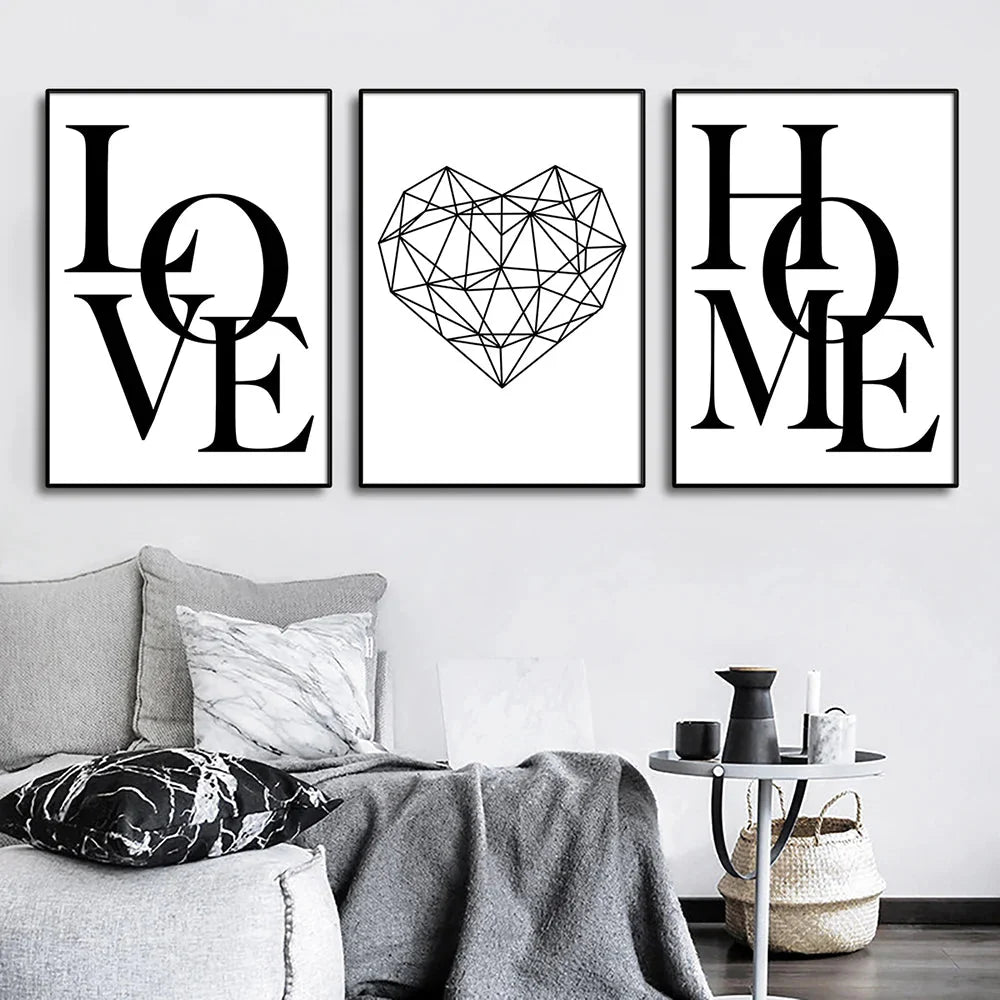 🖼️ 3pcs Diamond Heart & Letter Canvas Wall Art – Where Love Meets Modern Elegance - Checkouts USA