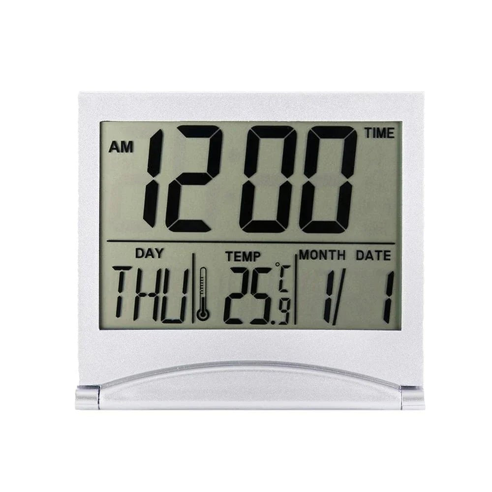 Simplify Your Routine with the Folding LCD Digital Alarm Clock & Weather Station - Checkouts USA