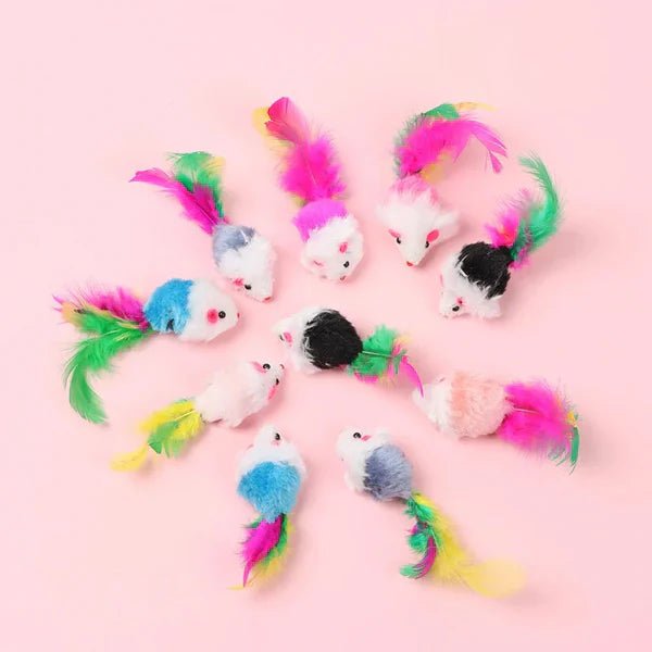 Unleash the Fun: 10PCS Cat Mouse Toys with Colorful Tails - Checkouts USA