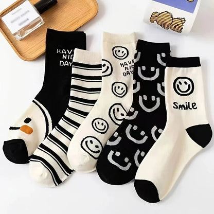 10 Pairs Women Cartoon Patterned Socks Trendy And Fashionable Versatile Socks Lightweight Breathable Comfortable Casual Socks - Checkouts UK