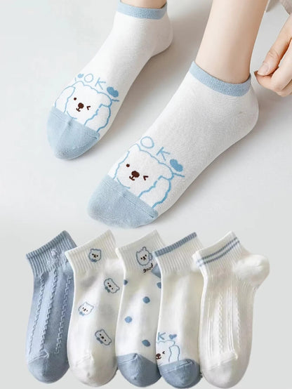 10 Pairs Women Cartoon Patterned Socks Trendy And Fashionable Versatile Socks Lightweight Breathable Comfortable Casual Socks - Checkouts UK