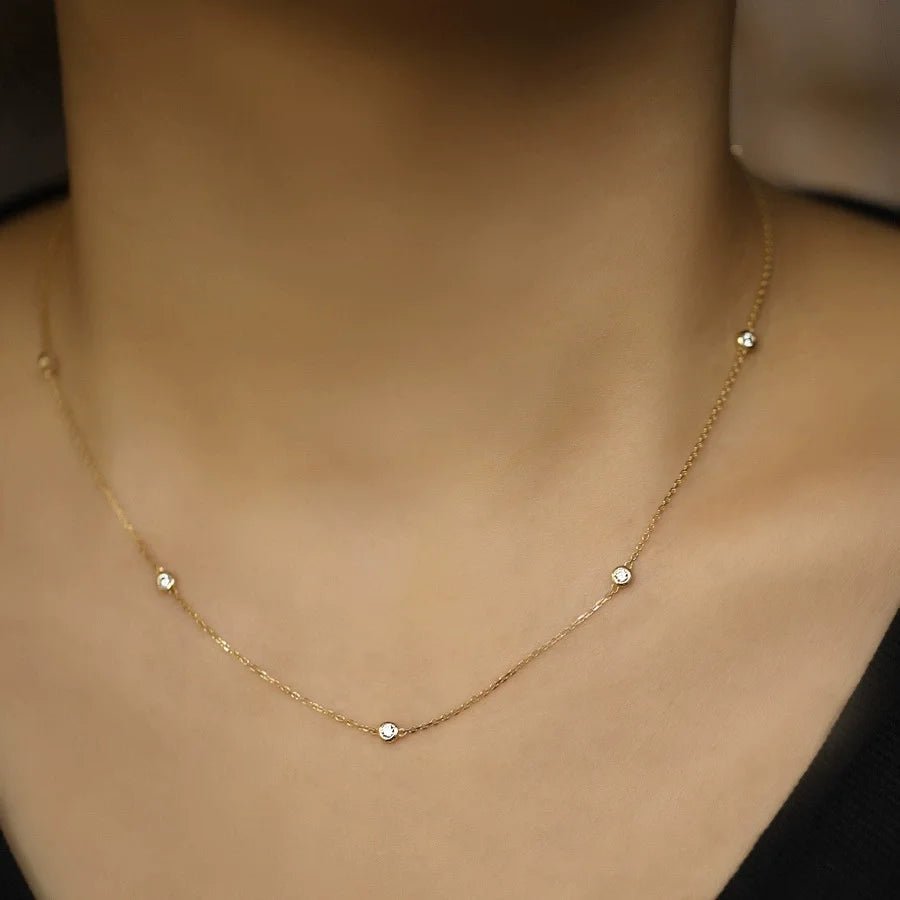 100% S925 Sterling Silver Round Zircon Bead Necklace for Women Gold Silver Color Korea Clavicle Chain Necklace Trendy Jewe - Checkouts USA