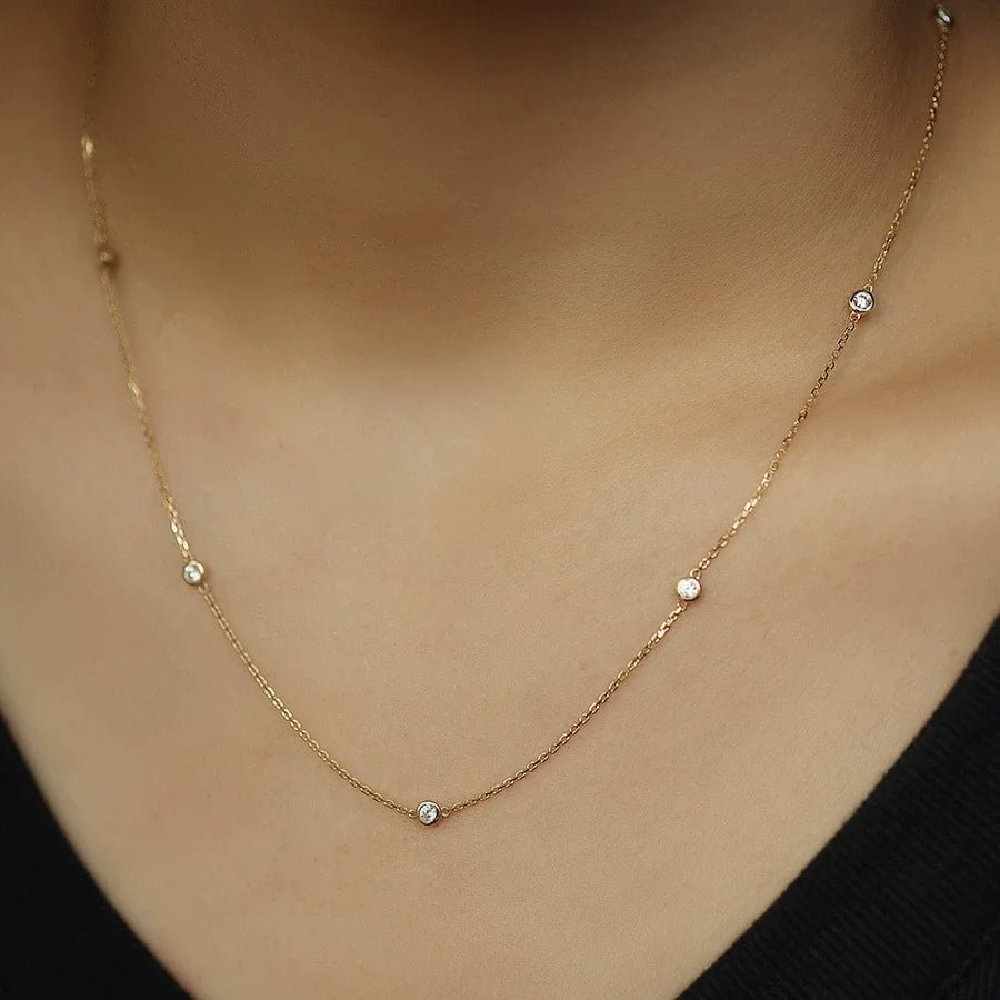 100% S925 Sterling Silver Round Zircon Bead Necklace for Women Gold Silver Color Korea Clavicle Chain Necklace Trendy Jewe - Checkouts USA