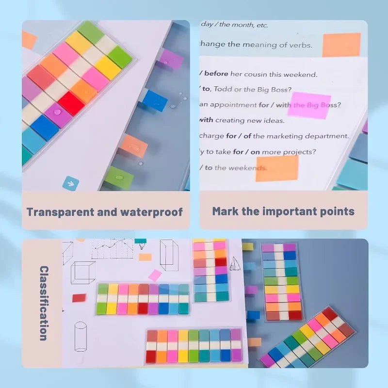 1080pcs 6 Pack Transparent Colorful Index Memo Note Pads Stationery Sticky Notes Page Markers Book Tabs Pop Up Index Tabs - Checkouts USA
