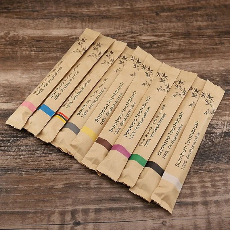 10pcs Bamboo Toothbrushes Colorful Toothbrush Resuable Portable Adult Wooden Soft Tooth Brush For Home Travel Hotel - Checkouts UK