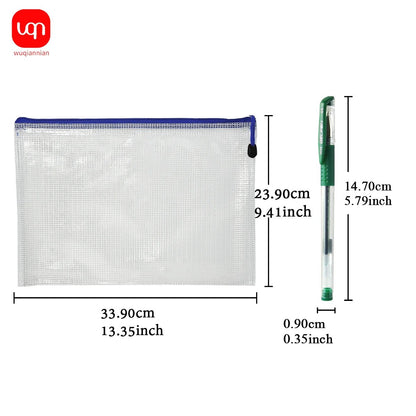 10pcs Of Transparent Mesh Zipper File Bags A4+12pcs Exquisite Green Ink Pens 0.5mm Nib School Stationery Office Supplies - Checkouts USA
