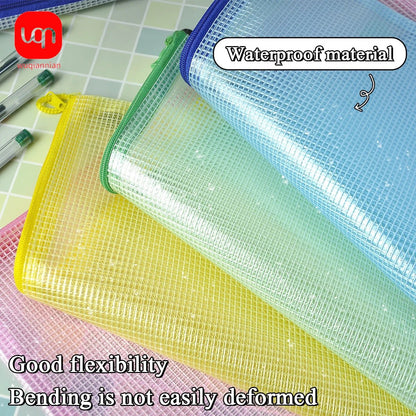 10pcs Of Transparent Mesh Zipper File Bags A4+12pcs Exquisite Green Ink Pens 0.5mm Nib School Stationery Office Supplies - Checkouts USA