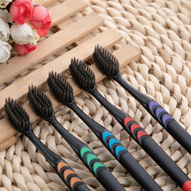 10pcs Soft - Bristle Toothbrush Adult Environmental Bamboo Charcoal Toothbrush Teeth Deep Cleaning Household Fine Wool Toothbrush - Checkouts UK