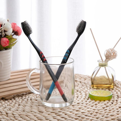 10pcs Soft - Bristle Toothbrush Adult Environmental Bamboo Charcoal Toothbrush Teeth Deep Cleaning Household Fine Wool Toothbrush - Checkouts UK