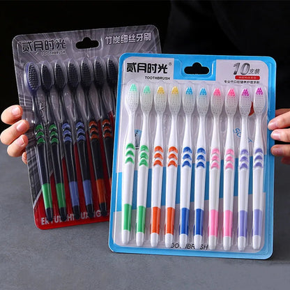 10pcs Soft - Bristle Toothbrush Adult Environmental Bamboo Charcoal Toothbrush Teeth Deep Cleaning Household Fine Wool Toothbrush - Checkouts UK