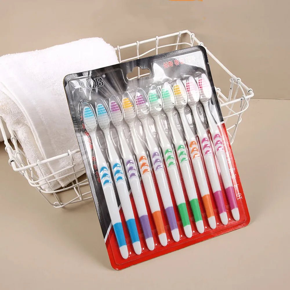 10pcs Soft - Bristle Toothbrush Adult Environmental Bamboo Charcoal Toothbrush Teeth Deep Cleaning Household Fine Wool Toothbrush - Checkouts UK