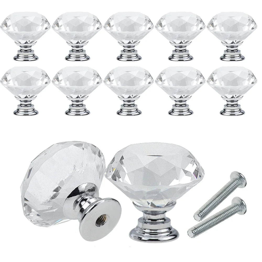 10Pcs/set 30mm Diamond Shape Design Crystal Glass Knobs Cupboard Drawer Pull Kitchen Cabinet Door Wardrobe Handles Hardware - Checkouts USA