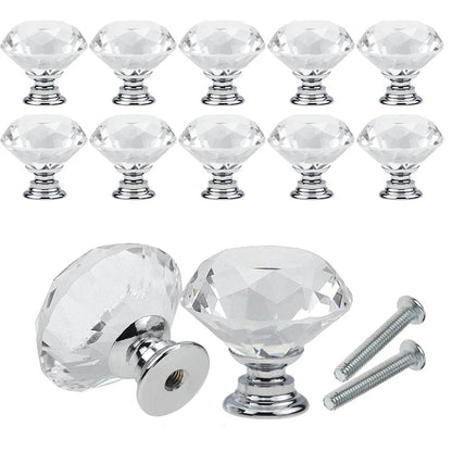 10Pcs/set 30mm Diamond Shape Design Crystal Glass Knobs Cupboard Drawer Pull Kitchen Cabinet Door Wardrobe Handles Hardware - Checkouts USA