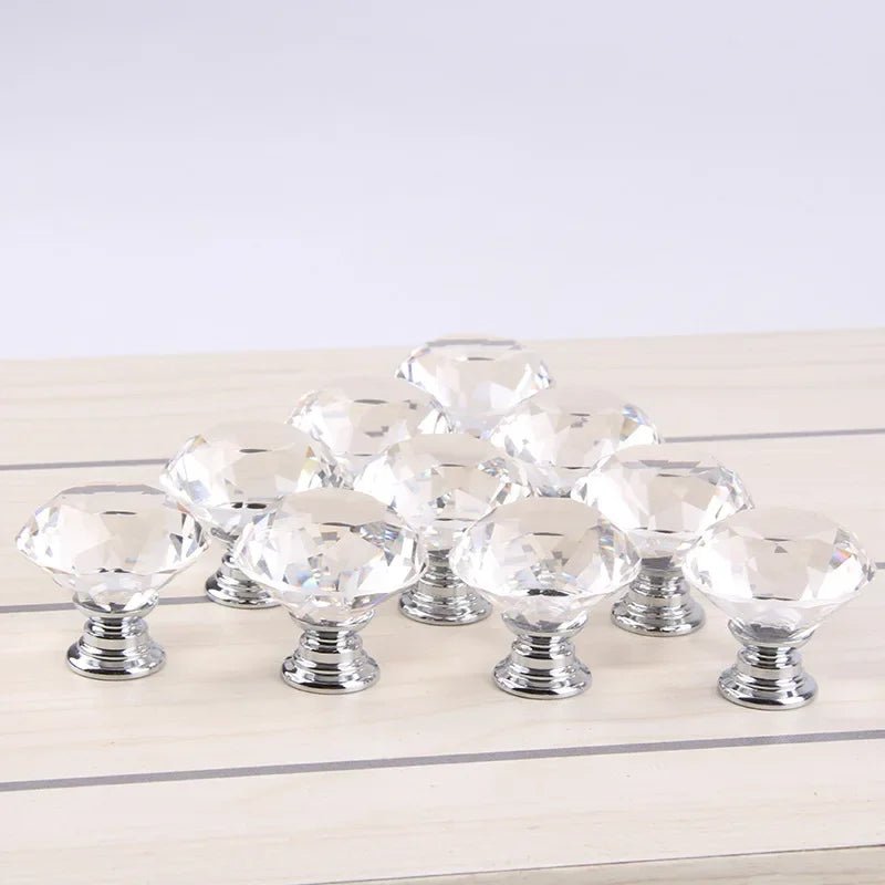 10Pcs/set 30mm Diamond Shape Design Crystal Glass Knobs Cupboard Drawer Pull Kitchen Cabinet Door Wardrobe Handles Hardware - Checkouts USA