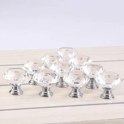 10Pcs/set 30mm Diamond Shape Design Crystal Glass Knobs Cupboard Drawer Pull Kitchen Cabinet Door Wardrobe Handles Hardware - Checkouts USA