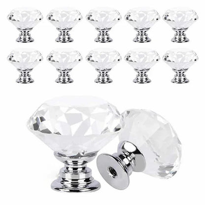 10Pcs/set 30mm Diamond Shape Design Crystal Glass Knobs Cupboard Drawer Pull Kitchen Cabinet Door Wardrobe Handles Hardware - Checkouts USA