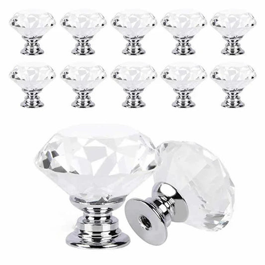 10Pcs/set 30mm Diamond Shape Design Crystal Glass Knobs Cupboard Drawer Pull Kitchen Cabinet Door Wardrobe Handles Hardware - Checkouts USA
