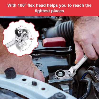 12 - Piece Flex - Head Wrench Set, Ratcheting Combination Set, Metric 8 - 19mm, 72 - Teeth,Cr - V Steel Ratchet Wrenches Set with Bag - Checkouts USA