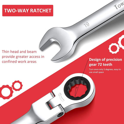 12 - Piece Flex - Head Wrench Set, Ratcheting Combination Set, Metric 8 - 19mm, 72 - Teeth,Cr - V Steel Ratchet Wrenches Set with Bag - Checkouts USA