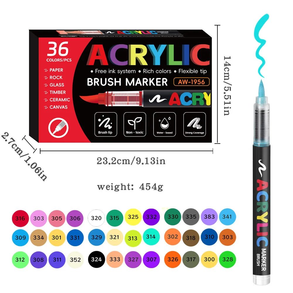 12/24/36/48Colors/set Acrylic Marker Pen Paint Brush Pen Painting Coloring Pen DIY Graffiti Art Making School and Office Supplie - Checkouts USA