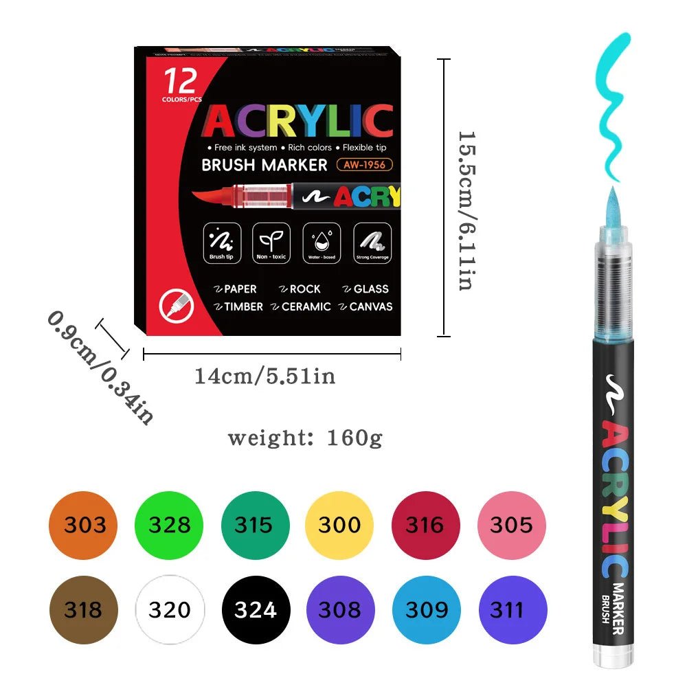 12/24/36/48Colors/set Acrylic Marker Pen Paint Brush Pen Painting Coloring Pen DIY Graffiti Art Making School and Office Supplie - Checkouts USA