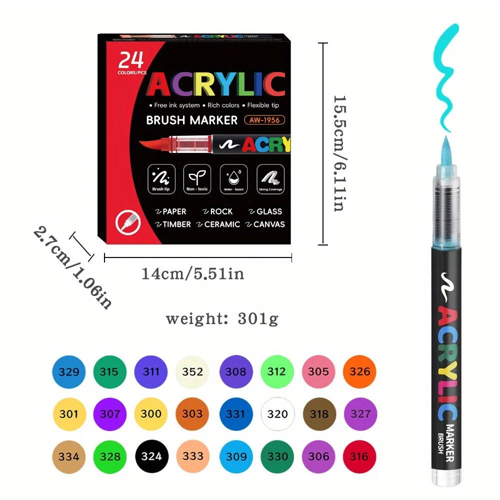 12/24/36/48Colors/set Acrylic Marker Pen Paint Brush Pen Painting Coloring Pen DIY Graffiti Art Making School and Office Supplie - Checkouts USA