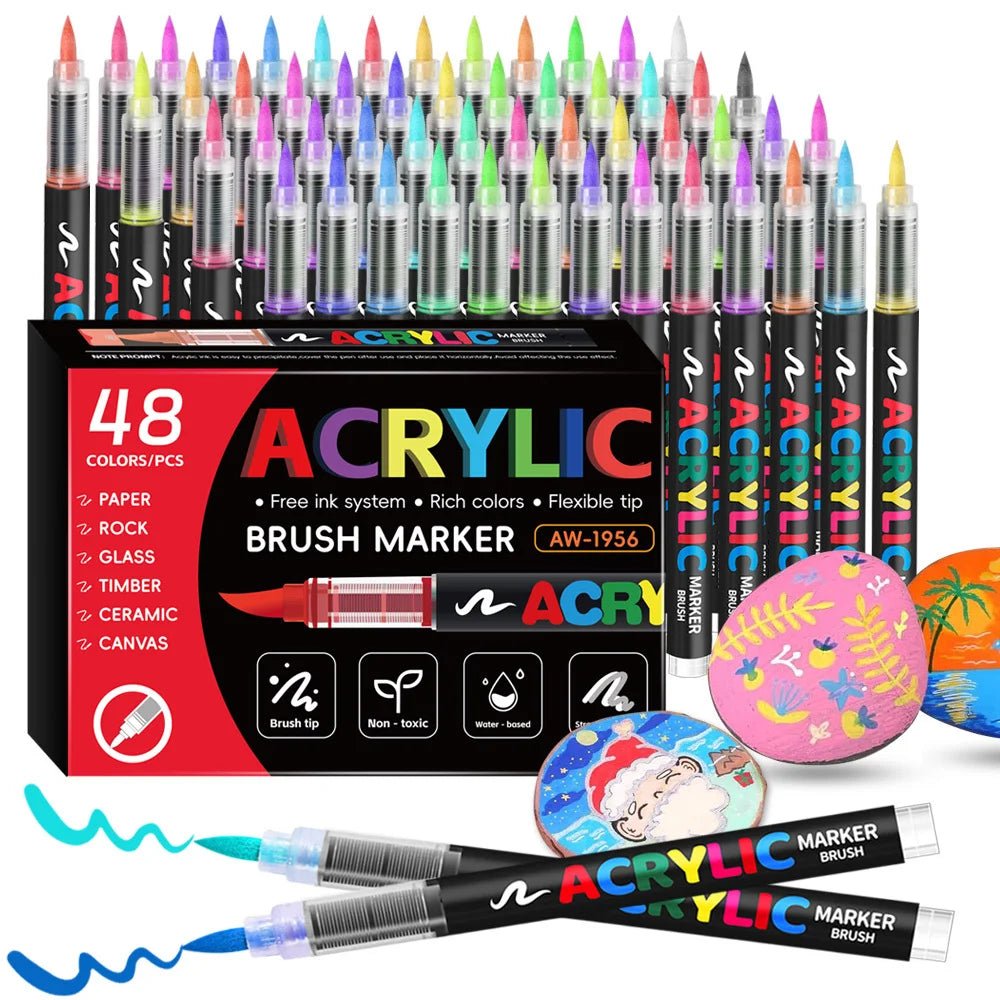 12/24/36/48Colors/set Acrylic Marker Pen Paint Brush Pen Painting Coloring Pen DIY Graffiti Art Making School and Office Supplie - Checkouts USA