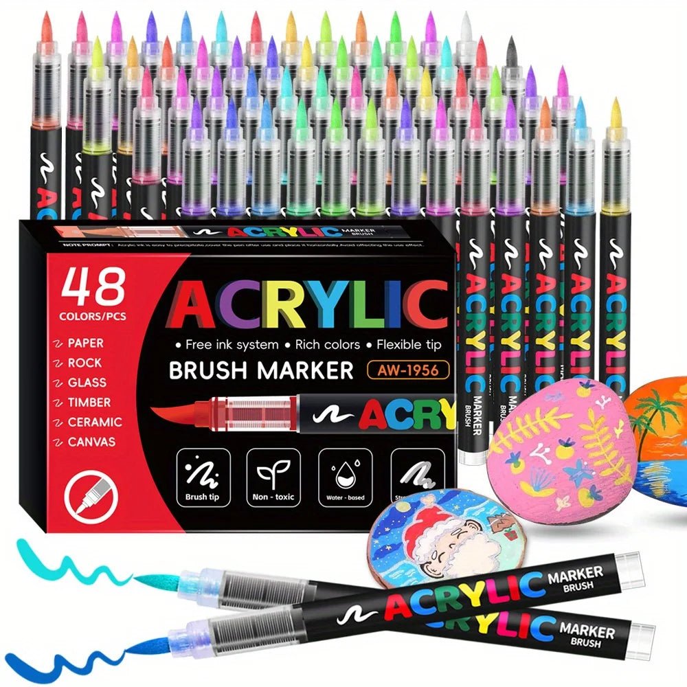 12/24/36/48Colors/set Acrylic Marker Pen Paint Brush Pen Painting Coloring Pen DIY Graffiti Art Making School and Office Supplie - Checkouts USA
