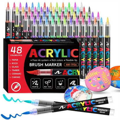 12/24/36/48Colors/set Acrylic Marker Pen Paint Brush Pen Painting Coloring Pen DIY Graffiti Art Making School and Office Supplie - Checkouts USA