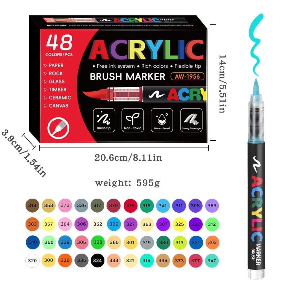 12/24/36/48Colors/set Acrylic Marker Pen Paint Brush Pen Painting Coloring Pen DIY Graffiti Art Making School and Office Supplie - Checkouts USA