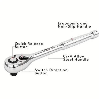 1/4 3/8 1/2 Inch Drive Stubby Ratchet Set with Short Handle Quick - Release Head Mini Ratchet Wrench Efficient Auto Repair Tool - Checkouts USA