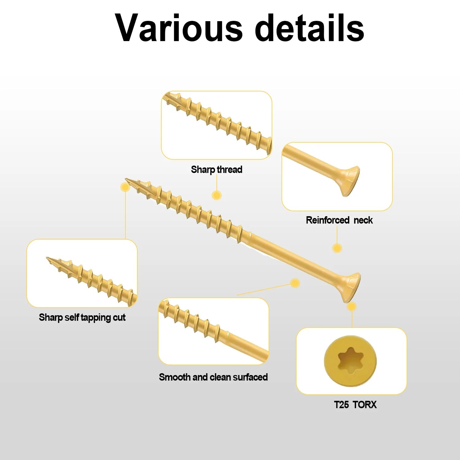 150 Pieces of 2 - 1/2 Inch Deck Screws, Wood Screws 9*2 - 1/2, Epoxy Resin Coating, Including T25 Star Drill Bit, Yellow - Checkouts USA