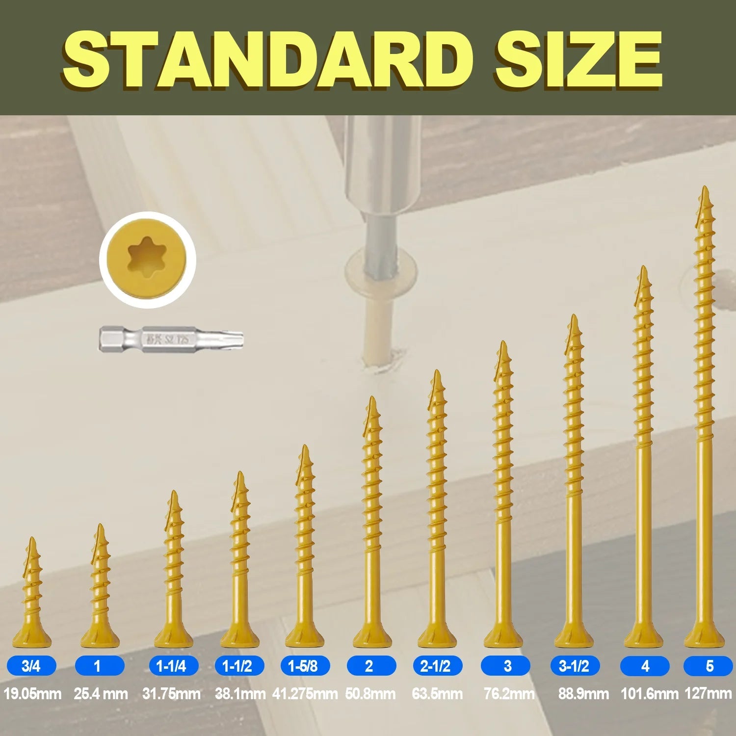 150 Pieces of 2 - 1/2 Inch Deck Screws, Wood Screws 9*2 - 1/2, Epoxy Resin Coating, Including T25 Star Drill Bit, Yellow - Checkouts USA