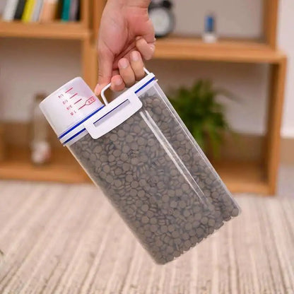 1.5kg/2kg Dog Cat Food Pail Plastic Storage Tank with Measuring Cup Container Moisture - proof Sealed Jar Pet Supplies Accessories - Furbury