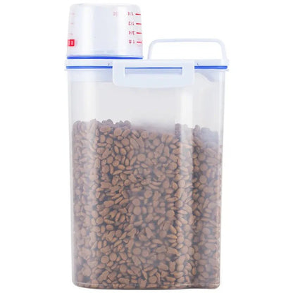 1.5kg/2kg Dog Cat Food Pail Plastic Storage Tank with Measuring Cup Container Moisture - proof Sealed Jar Pet Supplies Accessories - Furbury