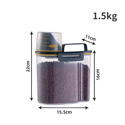 1.5kg/2kg Dog Cat Food Pail Plastic Storage Tank with Measuring Cup Container Moisture - proof Sealed Jar Pet Supplies Accessories - Furbury