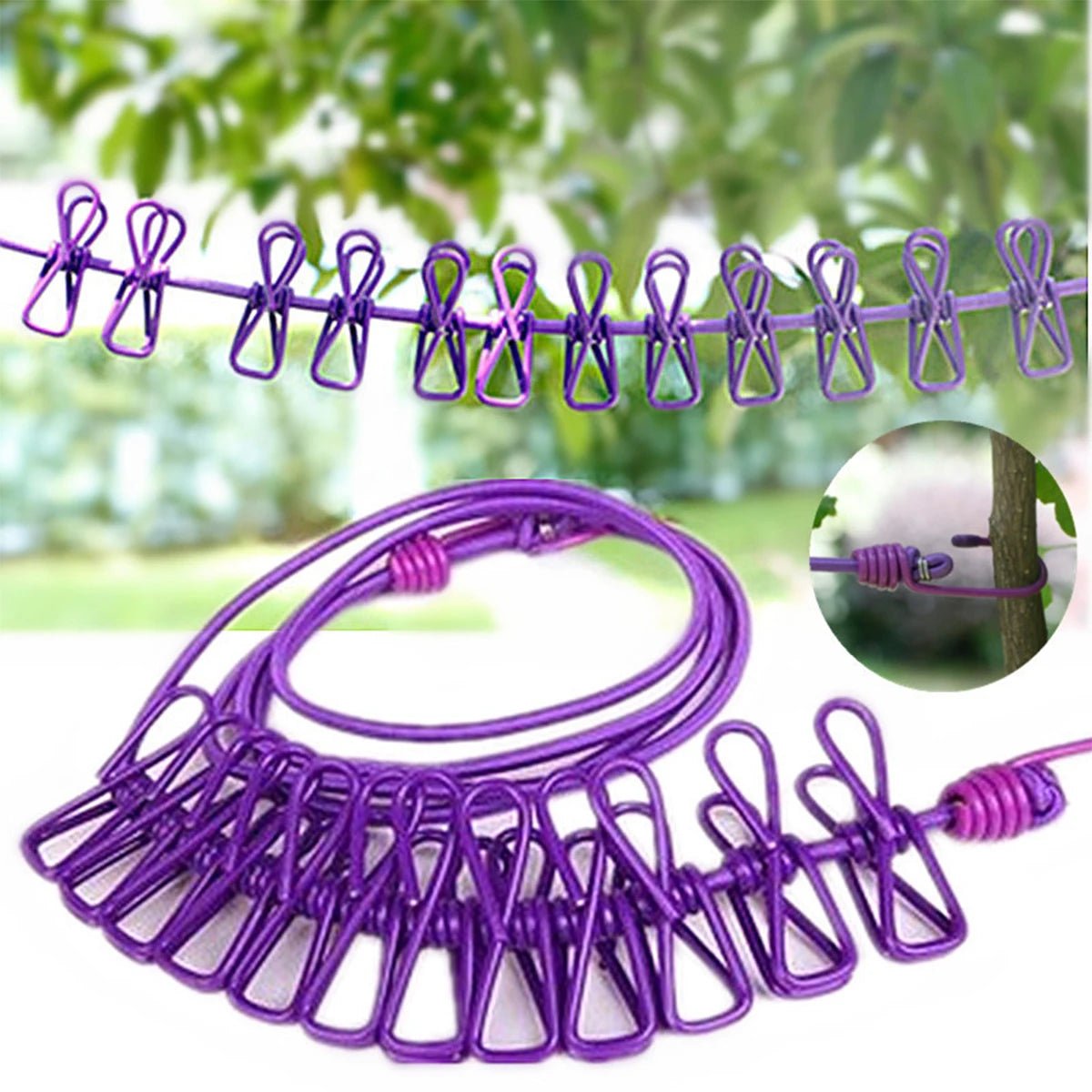 1pc Portable Travel Retractable Camping Adjustable Clothesline With 12pcs Clips, Drying Clothes For Outdoor And Indoor - Checkouts UK