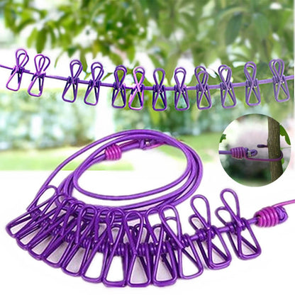 1pc Portable Travel Retractable Camping Adjustable Clothesline With 12pcs Clips, Drying Clothes For Outdoor And Indoor - Checkouts UK