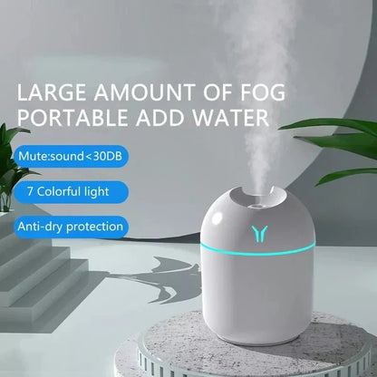 1pc Portable USB ultrasonic air humidifier, essential oil diffuser, car purifier with LED light romantic light - Checkouts UK