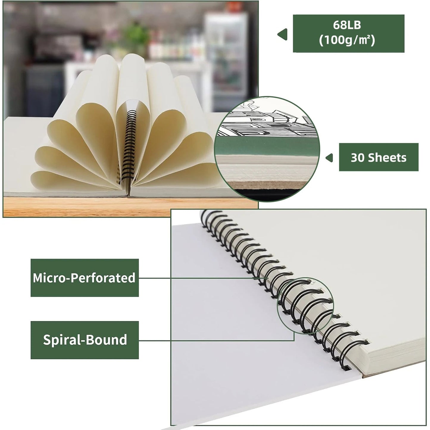 2 pcs/30 Sheet Thickened Spiral Sketchbook - Premium Quality Paper for Vibrant Colors & Smooth Drawing - For Art Students - Checkouts USA