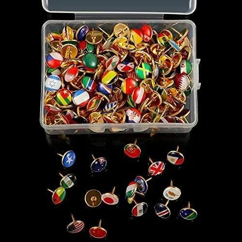 200Pcs National Flag Pins Thumb Tacks Creative Country Map Push Pin Golden Push Pins Decorative Drawing Pins With Flag Index - Checkouts USA