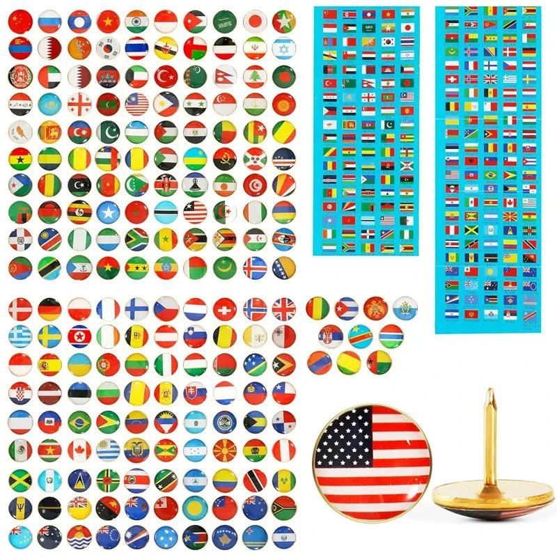 200Pcs National Flag Pins Thumb Tacks Creative Country Map Push Pin Golden Push Pins Decorative Drawing Pins With Flag Index - Checkouts USA