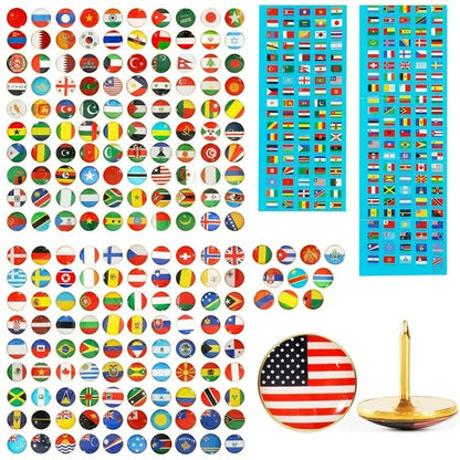 200Pcs National Flag Pins Thumb Tacks Creative Country Map Push Pin Golden Push Pins Decorative Drawing Pins With Flag Index - Checkouts USA