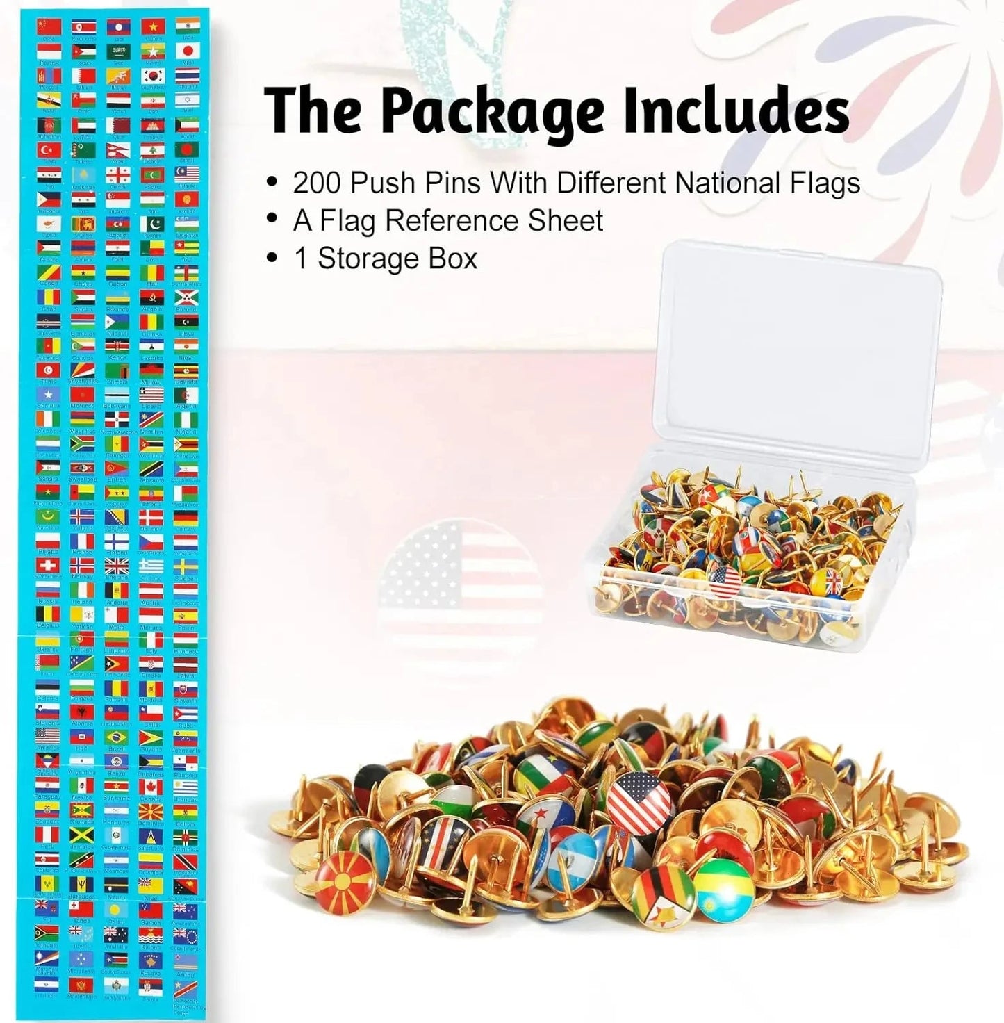 200Pcs National Flag Pins Thumb Tacks Creative Country Map Push Pin Golden Push Pins Decorative Drawing Pins With Flag Index - Checkouts USA