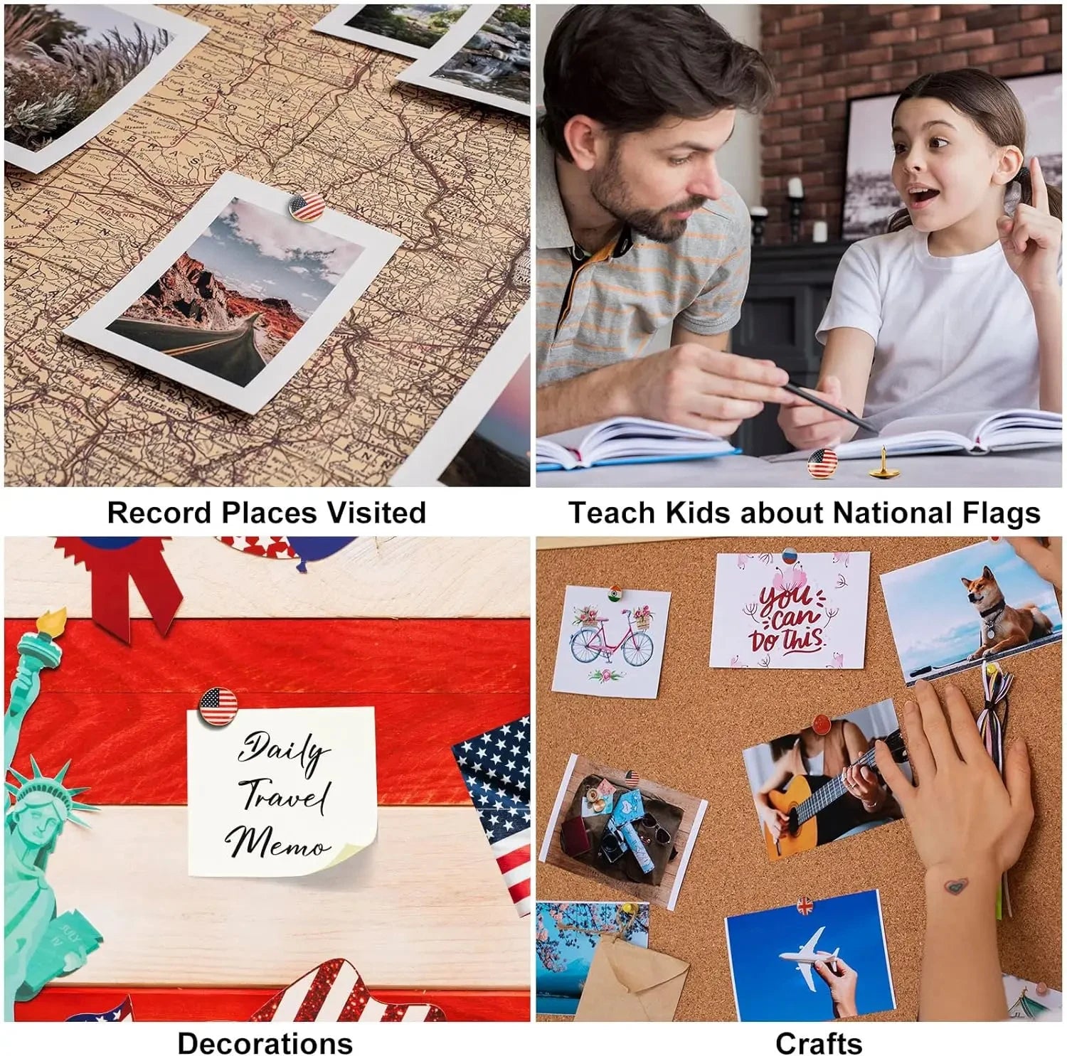 200Pcs National Flag Pins Thumb Tacks Creative Country Map Push Pin Golden Push Pins Decorative Drawing Pins With Flag Index - Checkouts USA